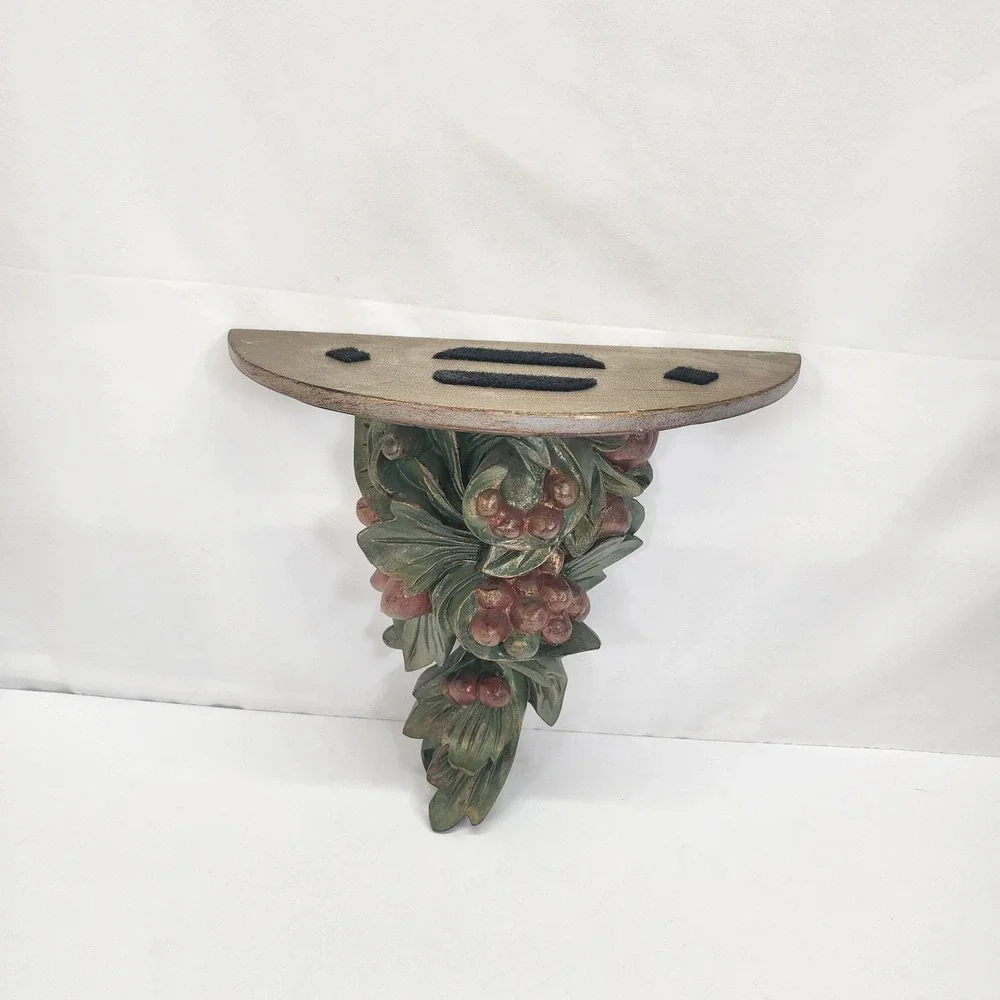 Kirkland's Decorative Fruit Leaf Resin Wall Shelf Corbel Green Gold Vintage